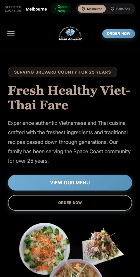 Asian Gourmet website — mobile