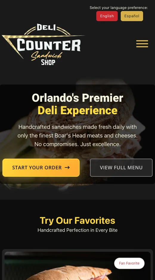 Deli Counter website — mobile