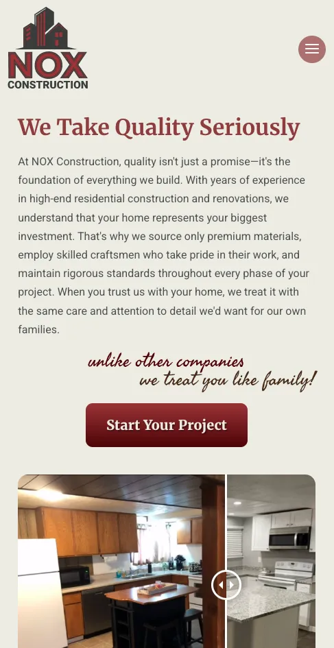NOX Construction website — mobile