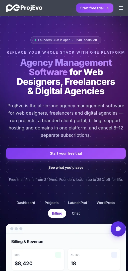 ProjEvo website — mobile
